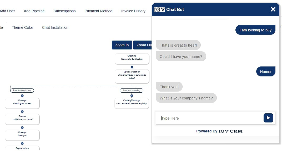 Automated contact records with IGV chatbot